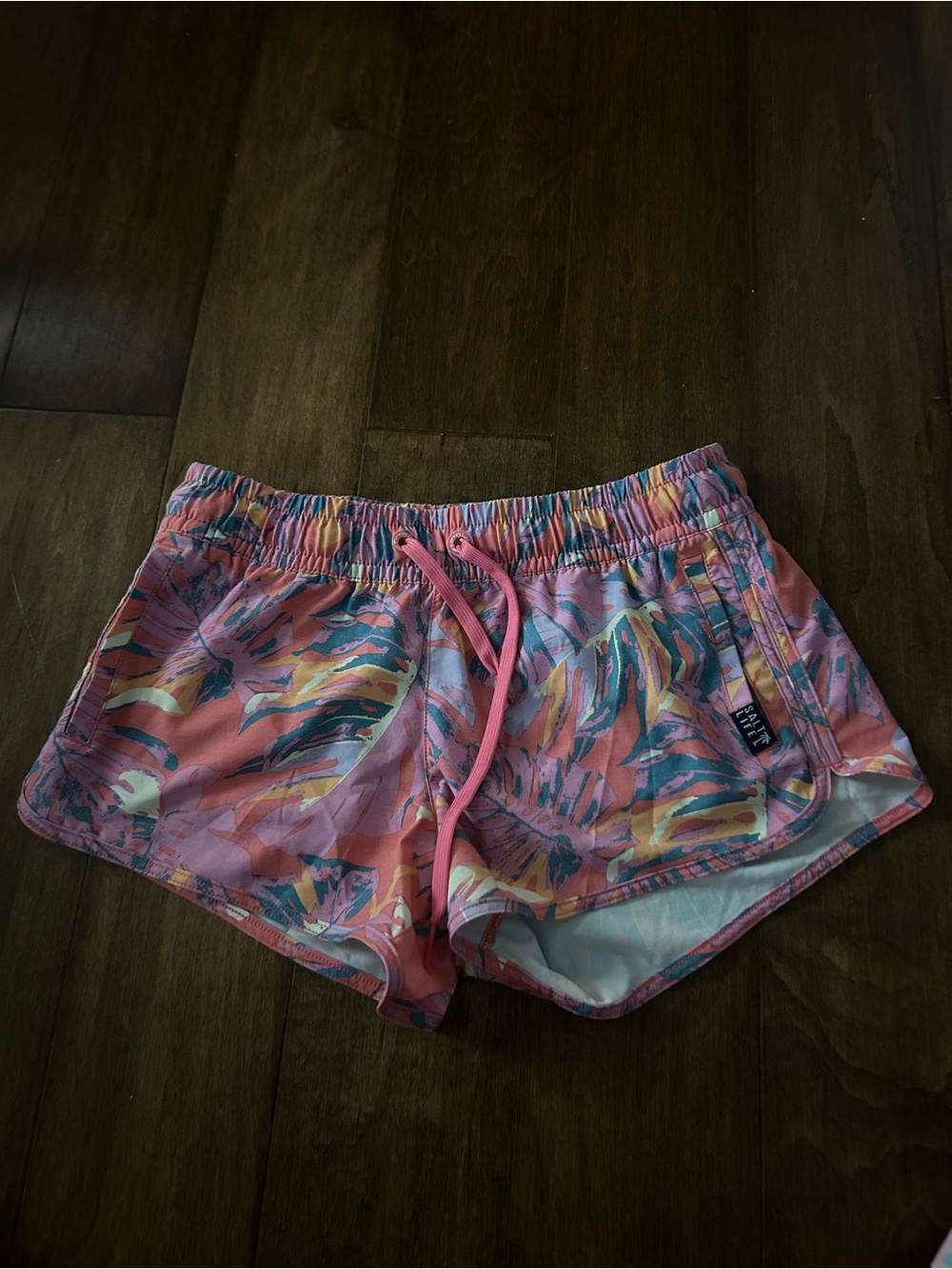 Salt Life Pink Tropical Print Drawstring Athletic Shorts